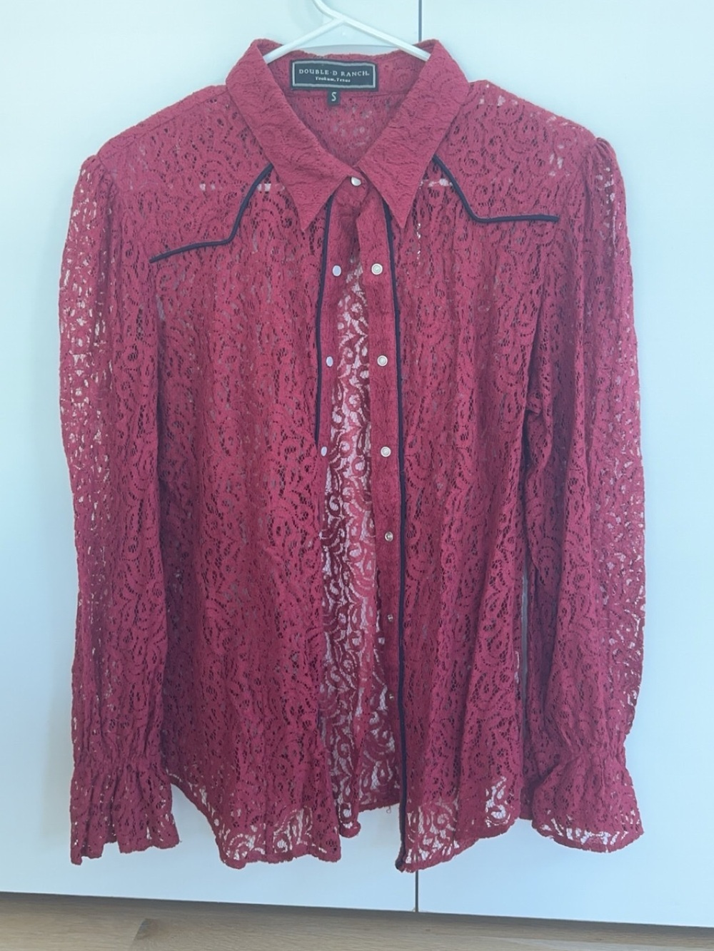 Double D Ranch Women's sheer Red Lace Western Blouse With tank top